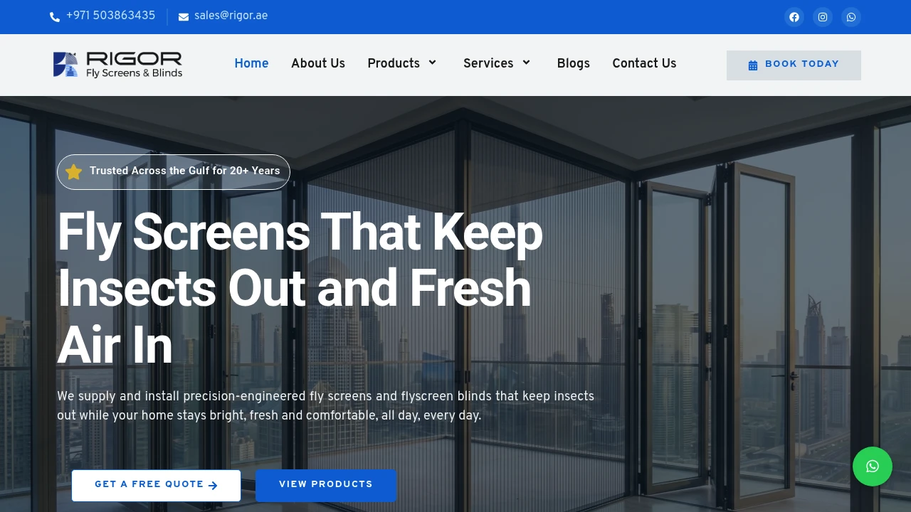 Screenshot of Rigor Fly Screens & Blinds website